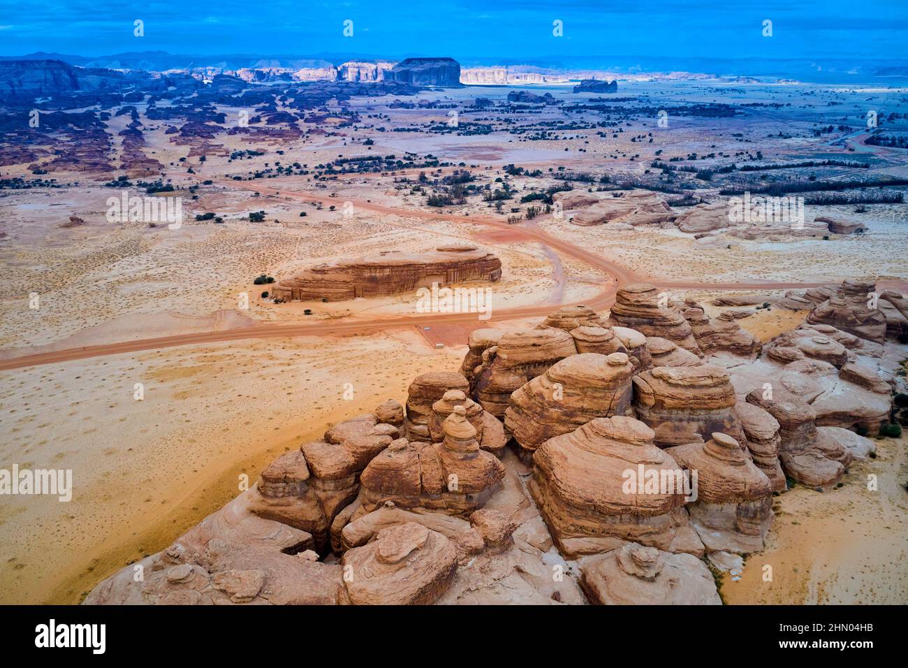 Saudi-Arabien, Region Al Madinah, Alula oder Al Ula, Nabateische Grabstätte in Hegra (Madain Saleh), Grab von Jabal AlBanat Stockfoto