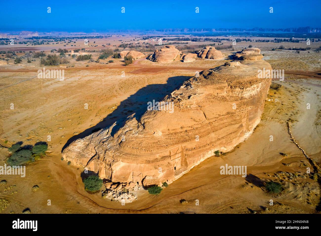 Saudi-Arabien, Region Al Madinah, Alula oder Al Ula, Nabateische Grabstätte in Hegra (Madain Saleh), Grab von Jabal AlBanat Stockfoto
