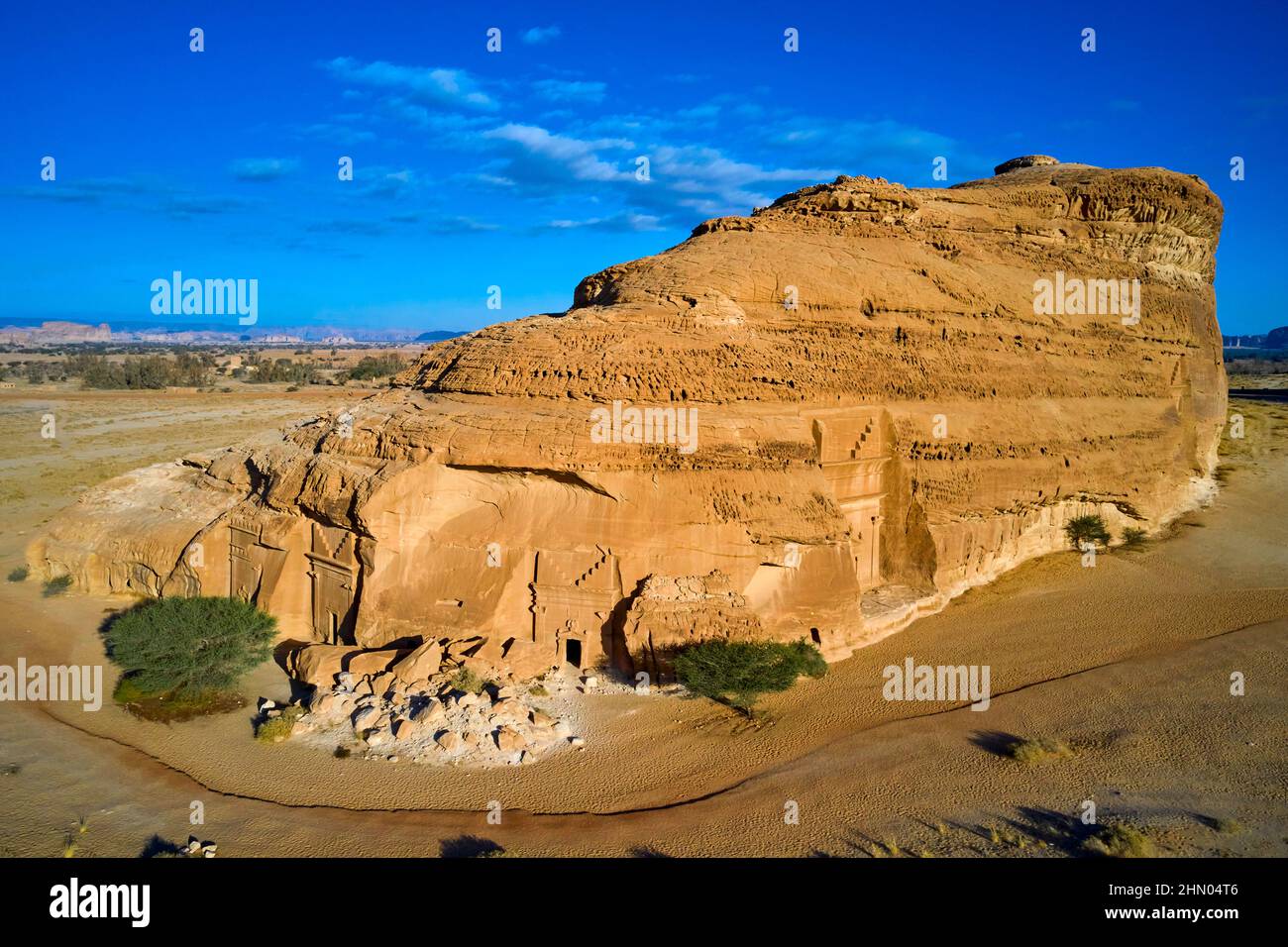 Saudi-Arabien, Region Al Madinah, Alula oder Al Ula, Nabateische Grabstätte in Hegra (Madain Saleh), Grab von Jabal AlBanat Stockfoto