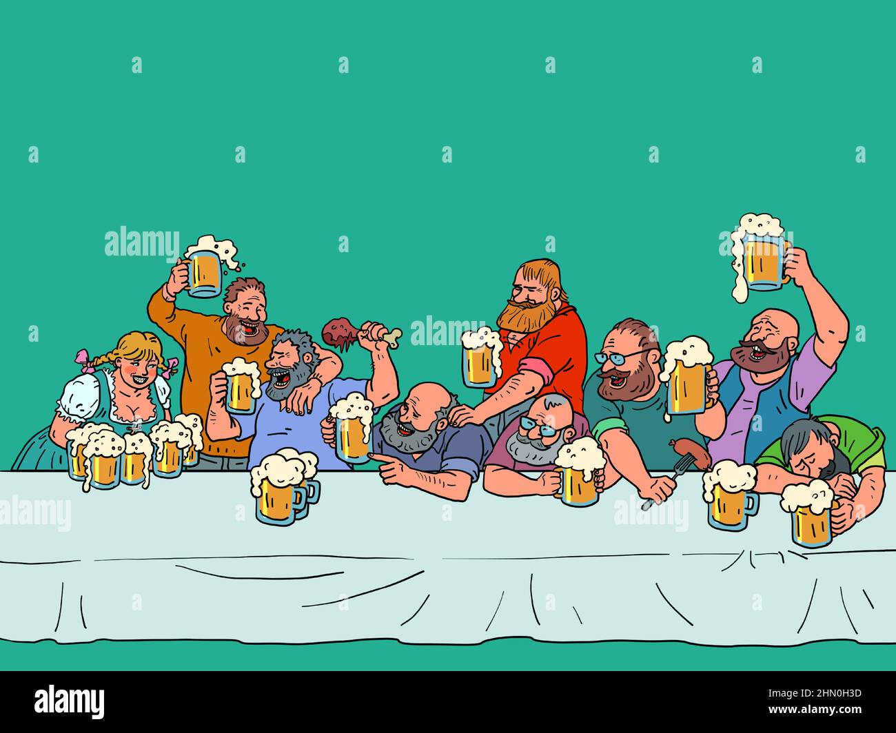 Bierfest, oktoberfest. Männer trinken Bier in einem Restaurant, sitzen an einem Tisch Stock Vektor