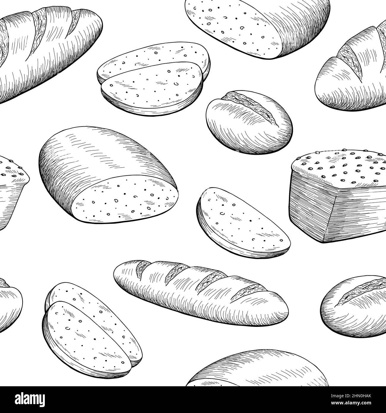 Brot Grafik schwarz weiß nahtlose Muster Hintergrund Skizze Illustration Vektor Stock Vektor