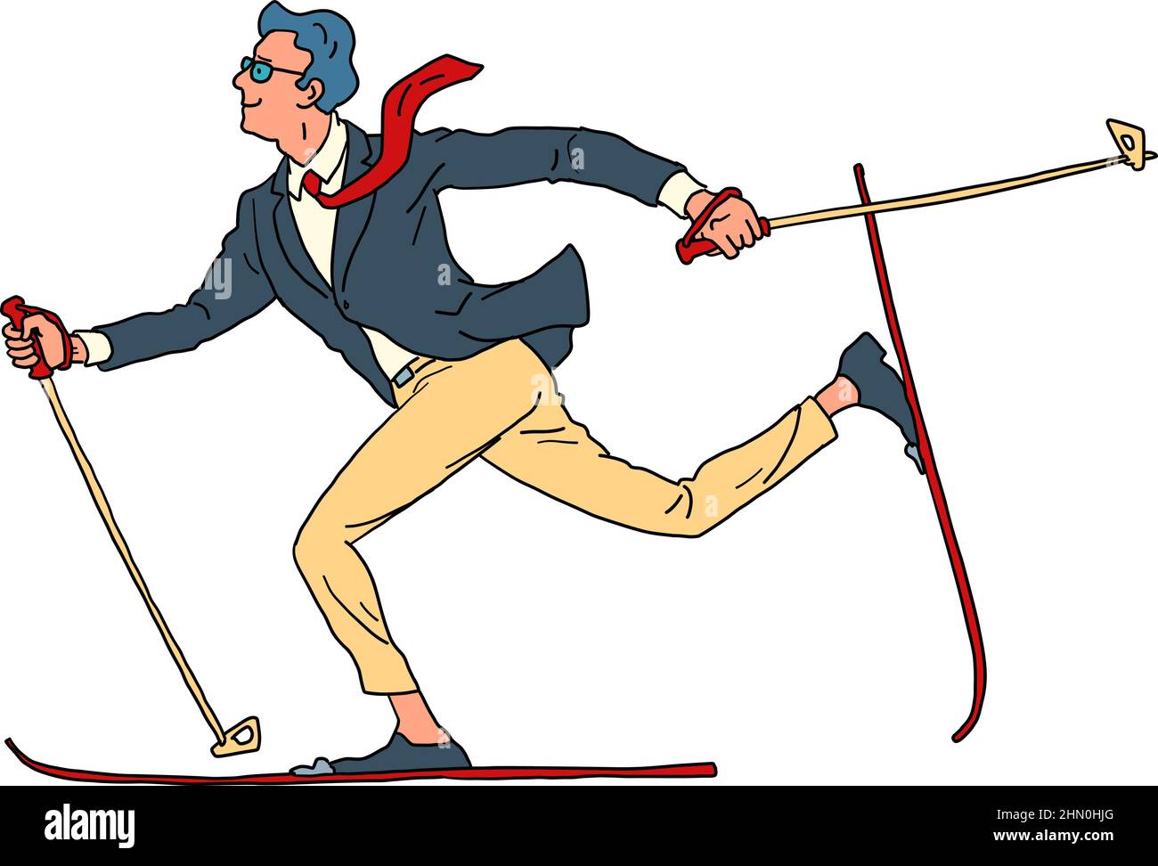 Mann Geschäftsmann aktiv Langlaufen, Wintersport Stock Vektor