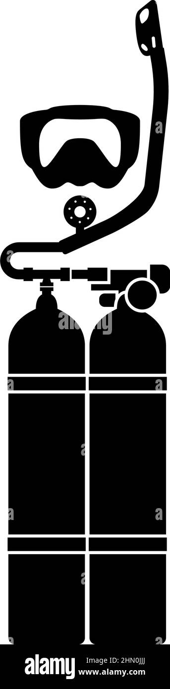 Set aus Haut-Taucher Taucher Tauchermaske Schnorchel Aqualung Tauchtank Zylinder Ballon Tauchausrüstung Symbol schwarz Farbe Vektor Illustration Bild flach Stil Stock Vektor