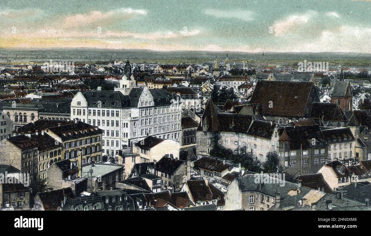 Vue panoramique sur la ville de Bale en Suisse (Panoramablick auf Basel, basilea in der Nordwestschweiz) Carte postale du Debut du 20eme siecle Collection privee Stockfoto