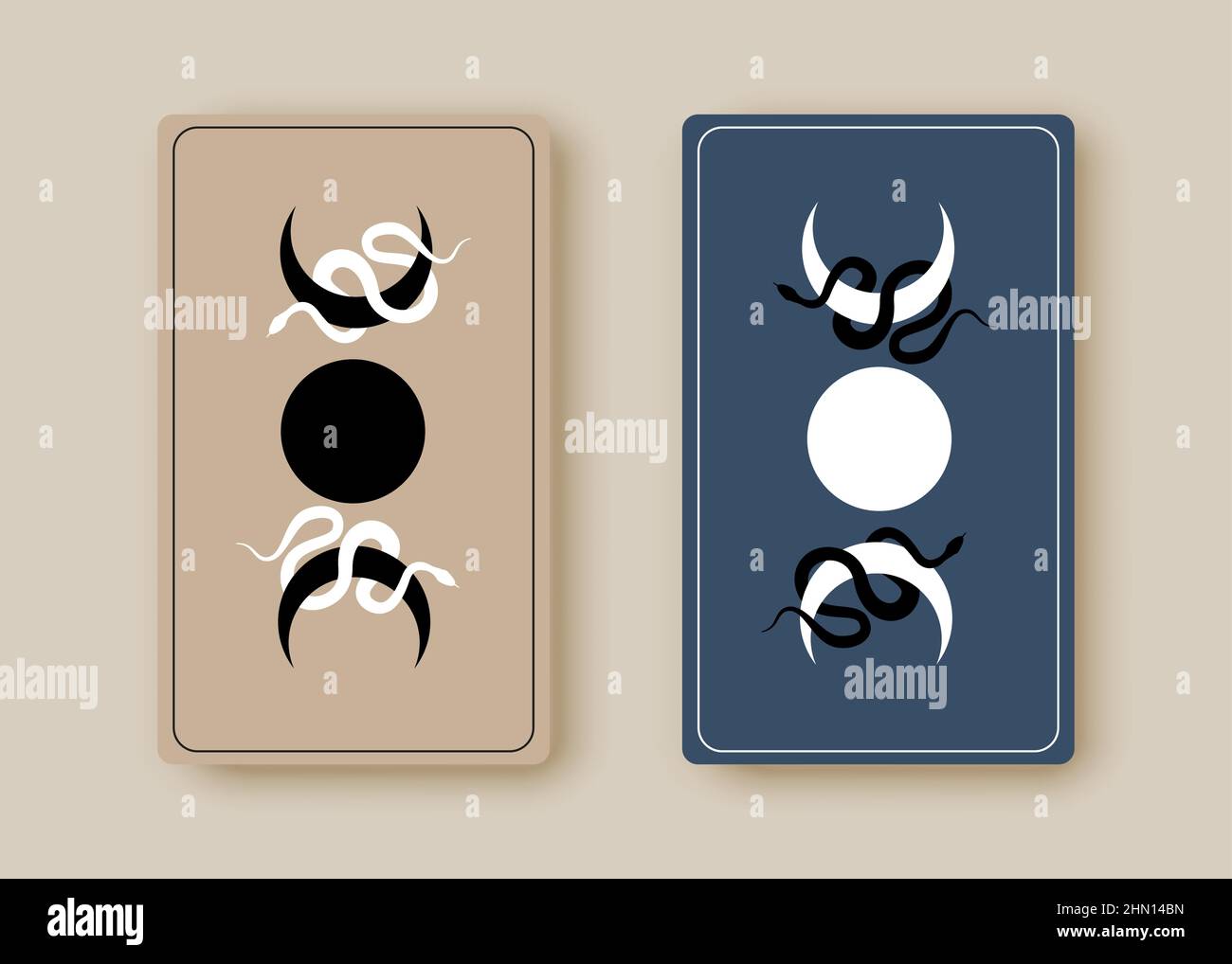 Setze magische Tarot-Karten, Magischen mystischen Dreifachen Mond und Schlangen, Mondphasen. Heilige Geometrie, himmlische heidnische Wiccan Göttin Symbol. Sichelmond-Wicca Stock Vektor