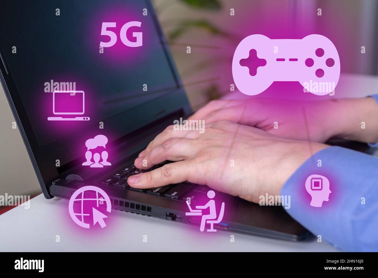 Gaming-Pad-Symbol, eSport, Video-Controller, 5g-Spiel und Cyber-Sport. Futuristisches abstraktes Konzept 3d Rendering Illustration. Stockfoto