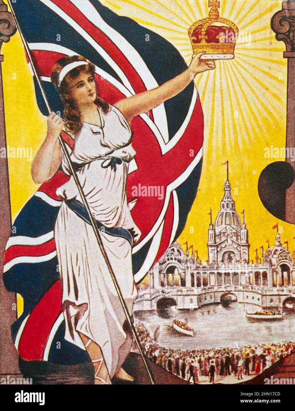 BRITANNIA auf einem Plakat, das das britische Gebäude für die Pariser Ausstellung 1900 zeigt. Stockfoto