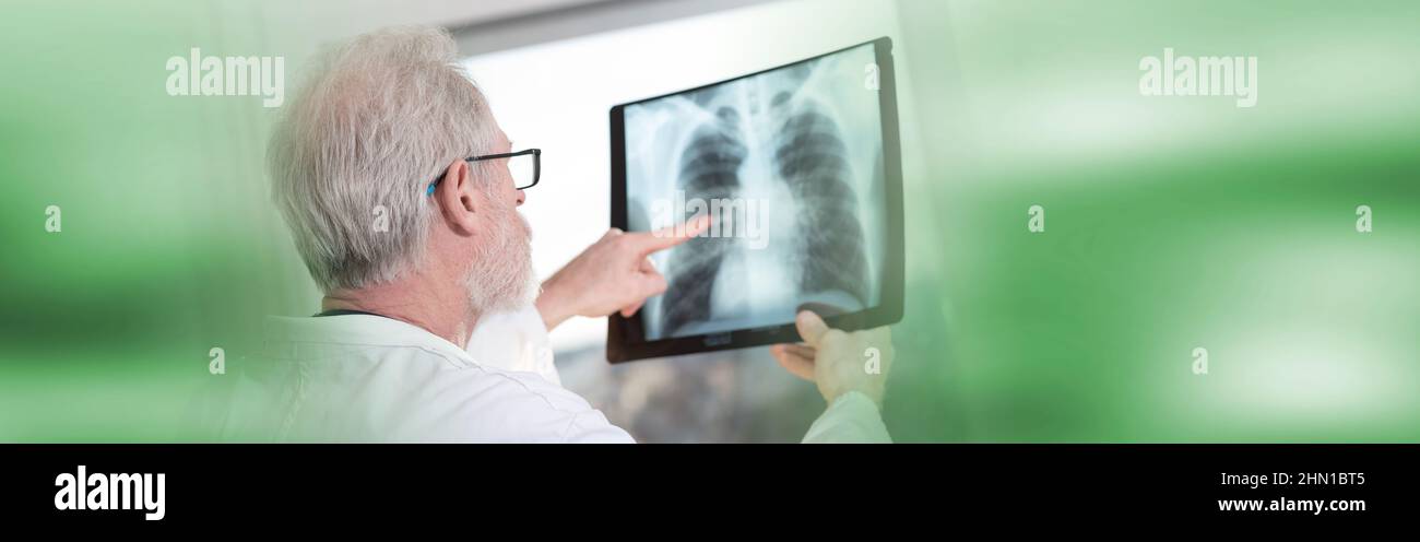 Arzt, der sich den Röntgenbericht ansieht Stockfoto