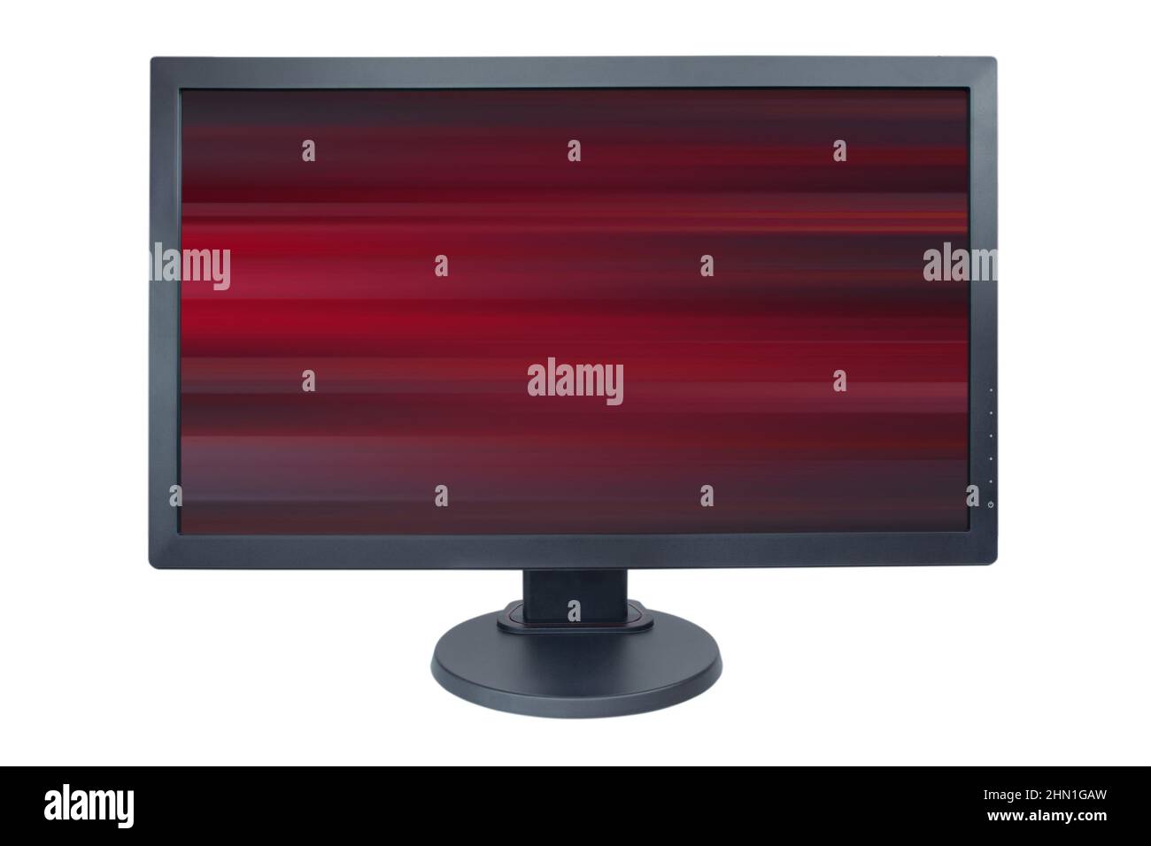 Computermonitor auf Weiß isoliert, während Bildschirmschoner ausgeführt wird Stockfoto