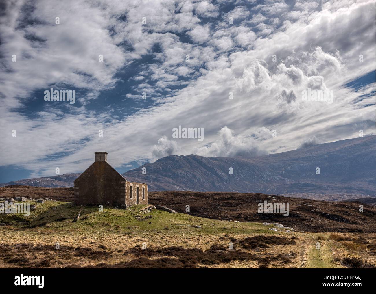 Zerstörtes Haus in Caolas Liubharsaigh auf South Uist Stockfoto