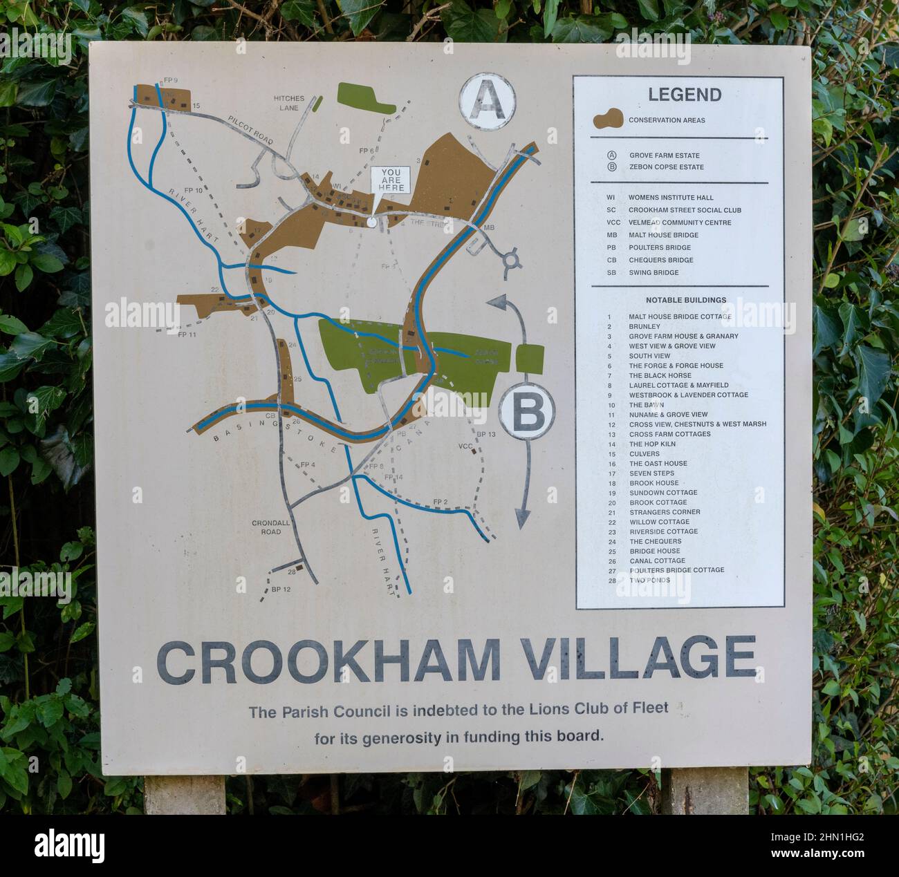 Touristeninformationskarte in Crookham a Hampshire Village, Crookham, Hampshire, England, UK Stockfoto