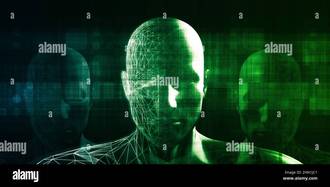 Menschen und Maschinen, Koexistenz mit künstlicher Intelligenz virtuelle Unternehmen Stockfoto