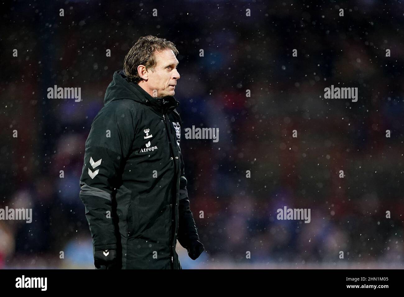 Hull FC Cheftrainer Brett Hodgson nach dem Spiel der Betfred Super League im Be Well Support Stadium, Wakefield. Bilddatum: Sonntag, 13. Februar 2022. Stockfoto