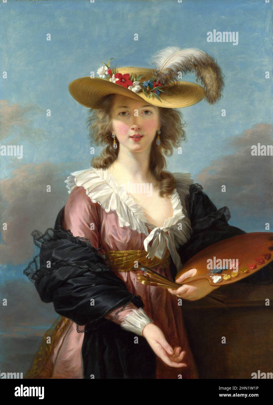 Élisabeth Louise Vigée Le Brun (1755 – 1842) bekannt als Madame Le Brun, eine französische Porträtmalerin im späten 18th. Jahrhundert. Selbstporträt in einem Strohhut, 1782 Stockfoto