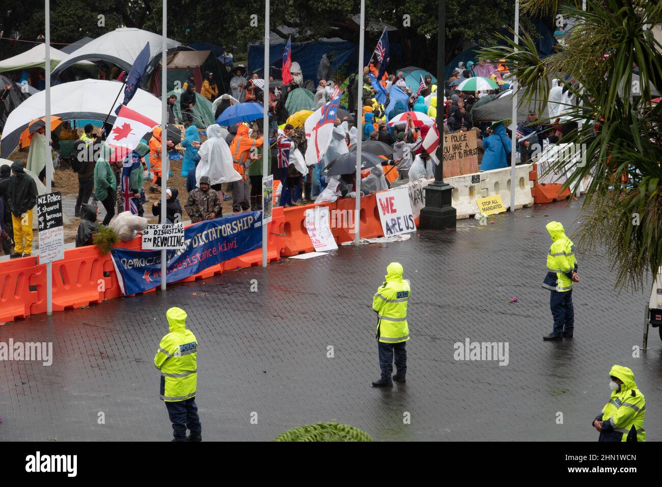 Protest vor dem parlament in Wellington, Neuseeland, 13. Februar 2022 Stockfoto