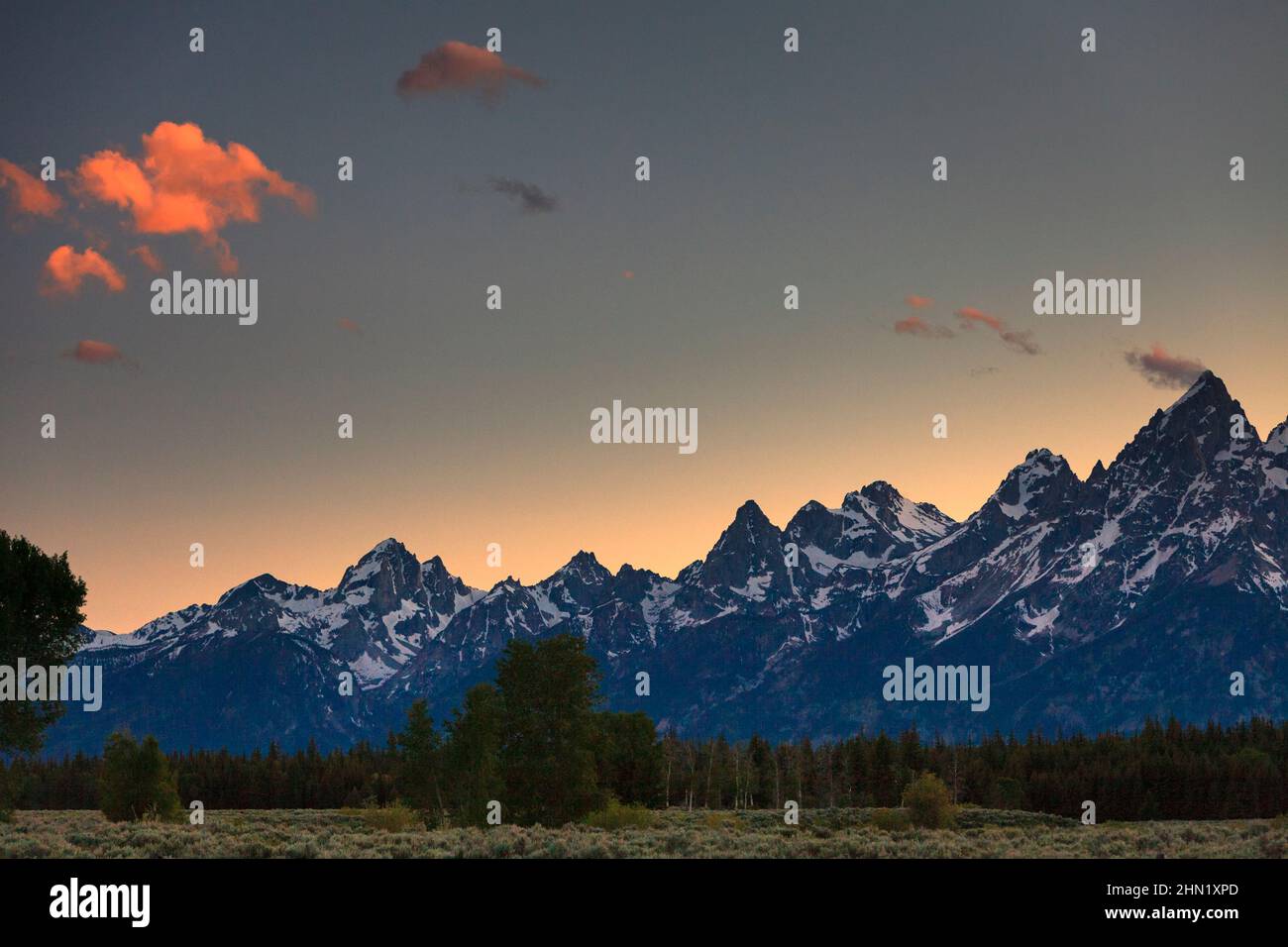 Abendwolken über Grand Teton Range, Grand Teton National Park, NP, Wyoming, USA Stockfoto