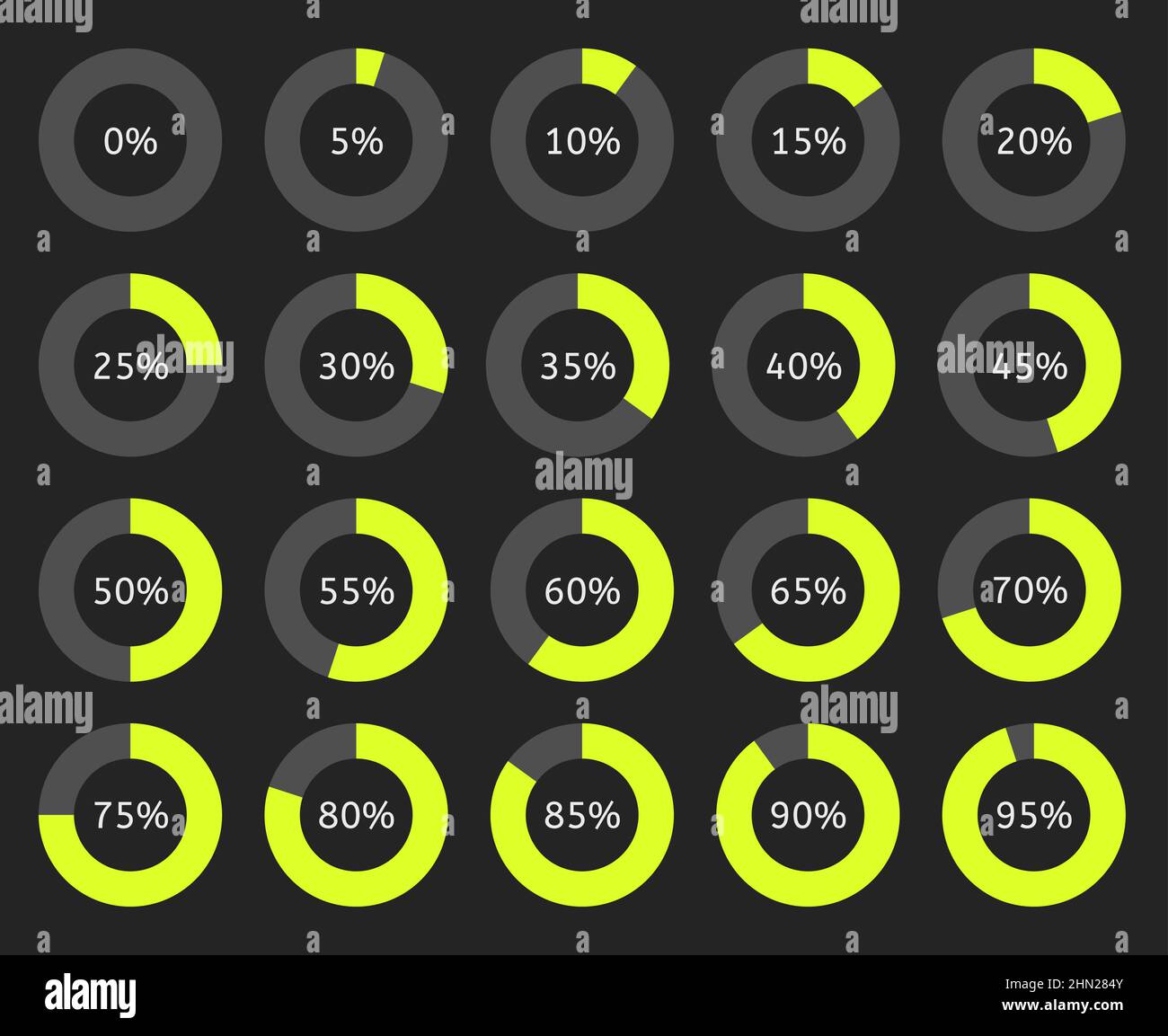 Kreisdiagramm. Infografik Prozent Kreisdiagramm. Vektorgrafik 0 bis 100 gebrauchsfertig. Stock Vektor