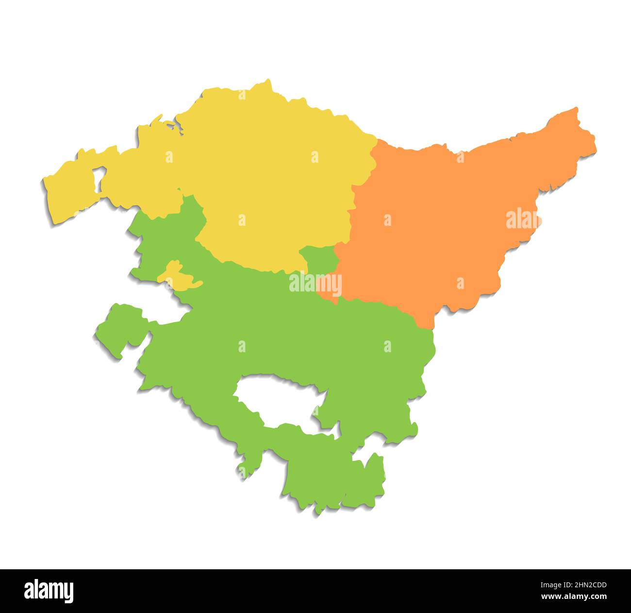 Baskenland-Karte, administrative Teilung, einzelne Regionen, Farbkarte isoliert auf weißem Hintergrund, leer Stockfoto