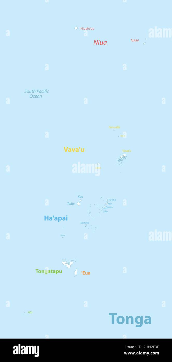 Tonga Karte, Verwaltungseinheiten, Inseln mit Namen Vektor Stock Vektor