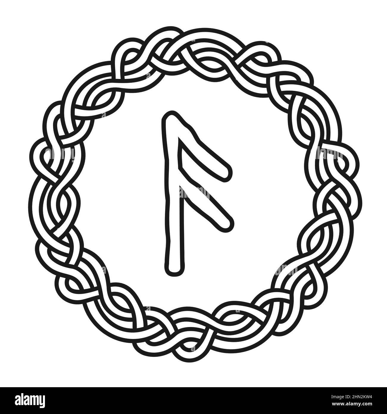 Rune Ansuz in einem Kreis - ein altes skandinavisches Symbol oder Zeichen, Amulett. Wikinger-Schrift. Handgezeichnete Vektordarstellung für Websites, Spiele, p Stock Vektor