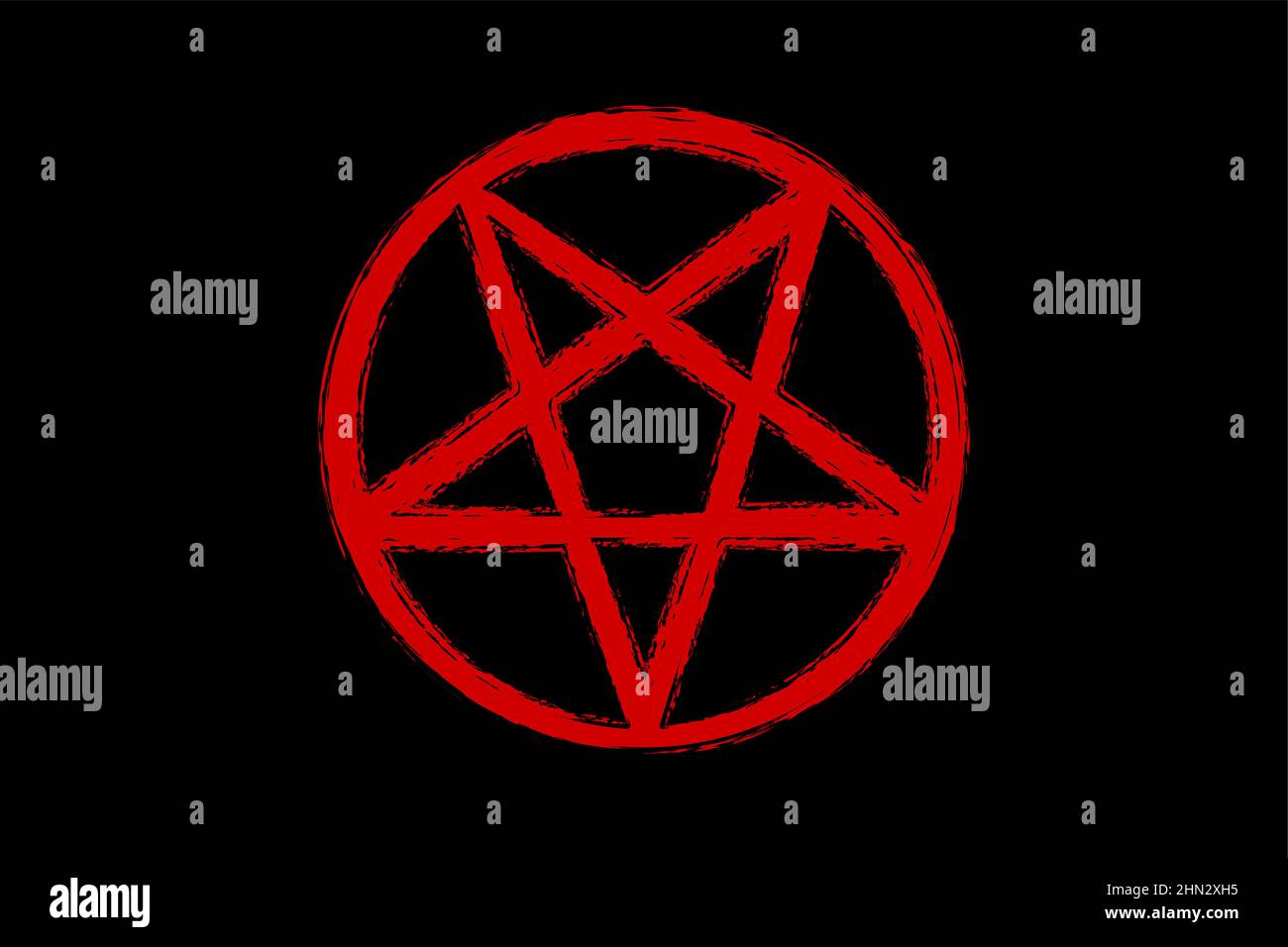 Pentagramm Pentacle Wicca Star, roter Pinselstil, handgezeichnete Tattoo satanische okkulte Zeichen und mystisches Symbol, Vektor isoliert auf schwarzem Hintergrund Stock Vektor