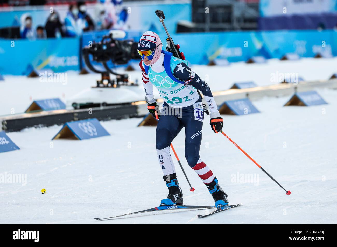 Clare Egan (USA), 5. FEBRUAR 2022 - Biathlon: Gemischter Staffellauf während der Olympischen Winterspiele 2022 in Peking im National Biathlon Center in Zhangjiakou Stockfoto