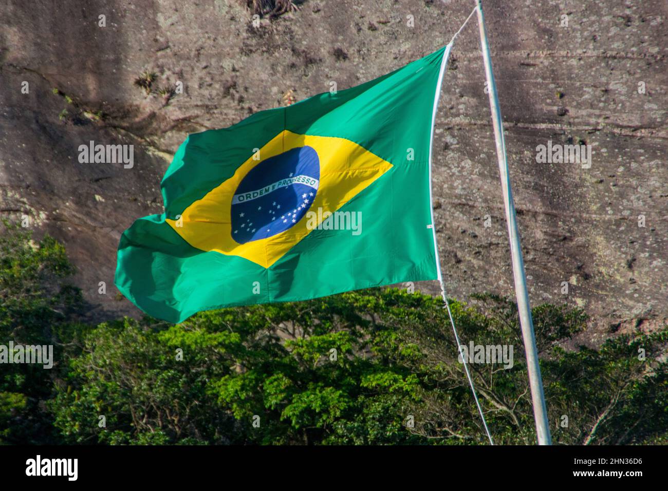 brasilien Flagge im Freien in rio de janeiro. Stockfoto