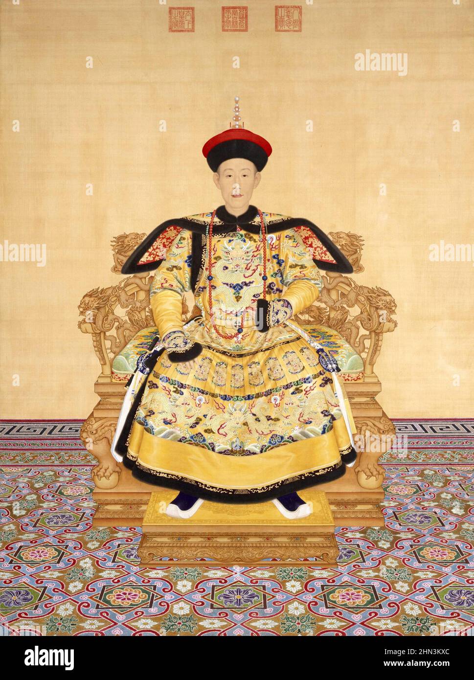 Porträt des Qianlong-Imperators (1711-1799), des fünften Imperators der Qing-Dynastie Künstler Giuseppe Castiglione (1688–1766) Stockfoto