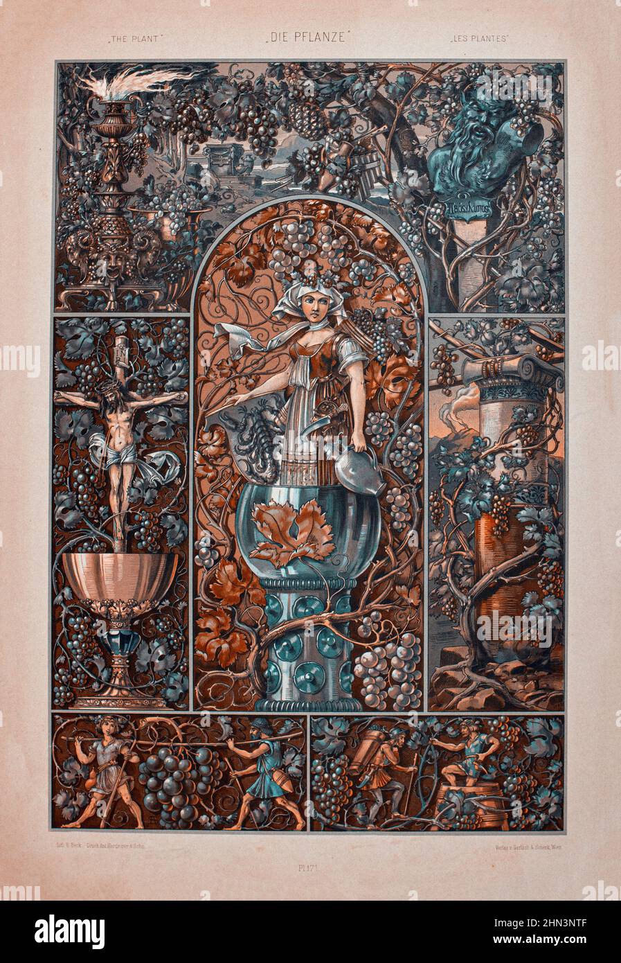 Art Nouveau Lithograph Druck von Anton SEDAR. Anlagenserien. 1900 Anton Johann Nepomuk Seder (1850 - 1916) war ein deutscher Maler und Dekorator, Professor Stockfoto