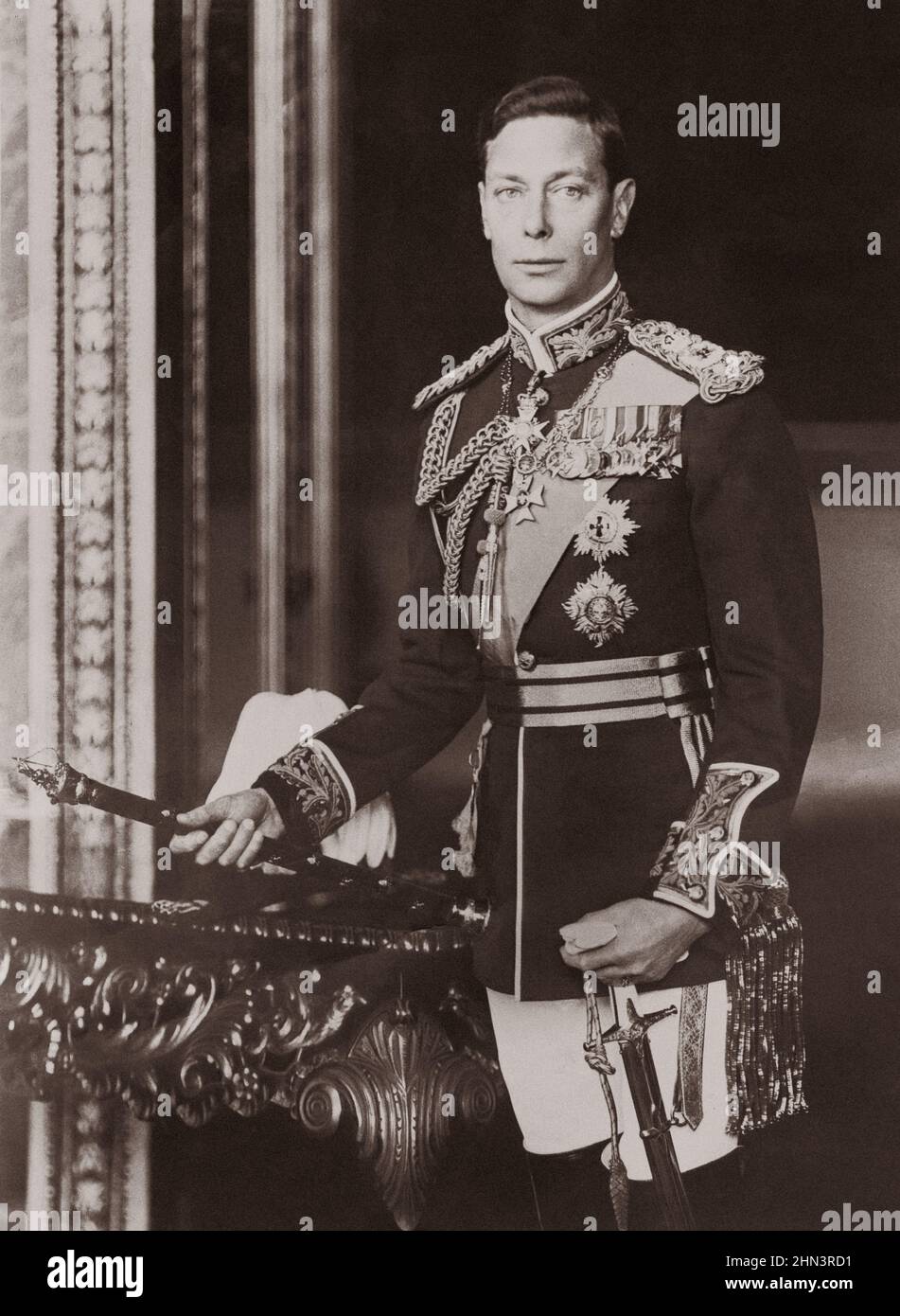 Seine Majestät König Georg VI. Von Großbritannien. 1940s George VI. (Albert Frederick Arthur George; 1895 – 1952) war König des Vereinigten Königreichs und der Domi Stockfoto