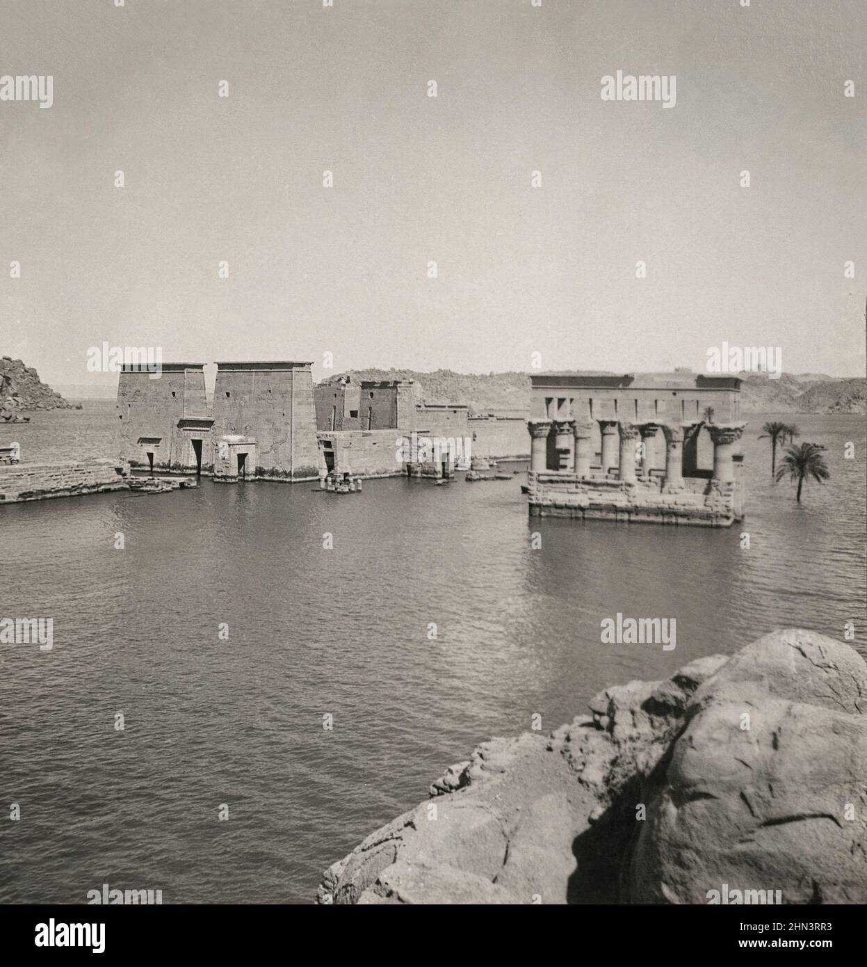 Vintage-Foto von Panorama-Ansicht des Tempels von Philae, Ägypten. 1900s Stockfoto