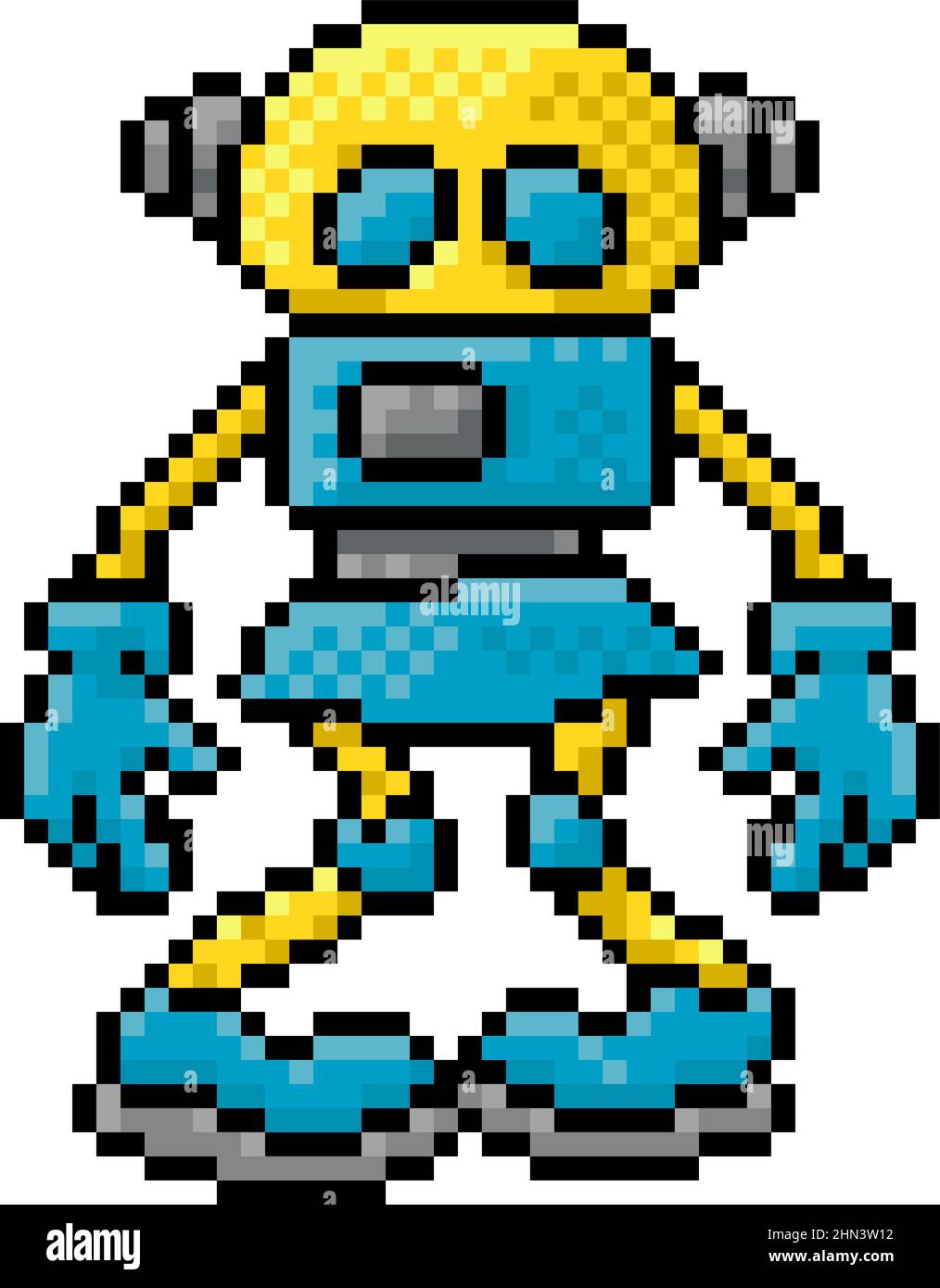 Niedlichen Roboter Cartoon Videospiel Pixel Art Maskottchen Stock Vektor