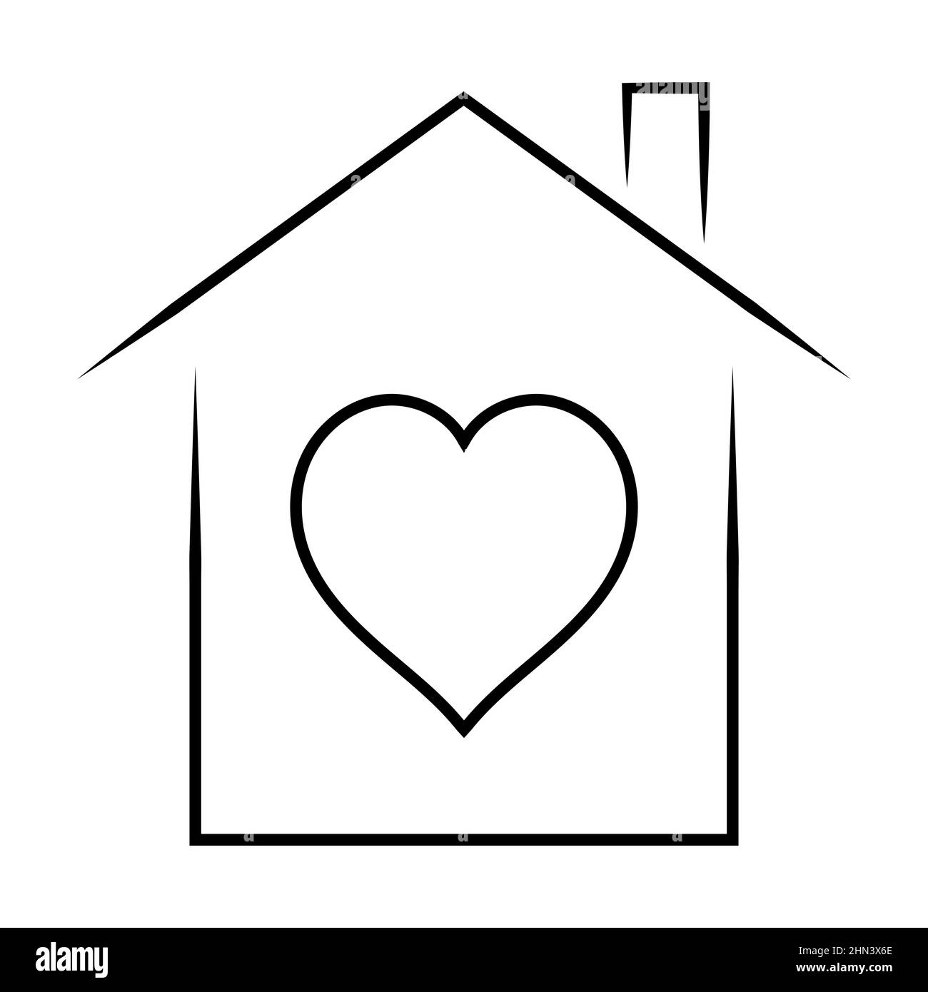 Nettes gemütliches Haus mit Herz Symbol Gehäuse Zeichen Familie Liebe und Unterstützung Stock Vektor