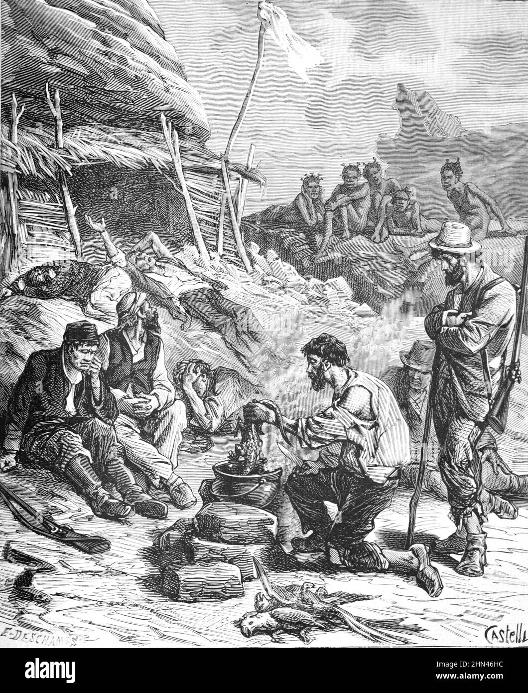 Französische Emigranten in Chandannagar ehemalige französische Kolonie (1673-1952) in Westbengalen Indien. Vintage Illustration oder Gravur 1881. (Deschamps-Castelli) Stockfoto