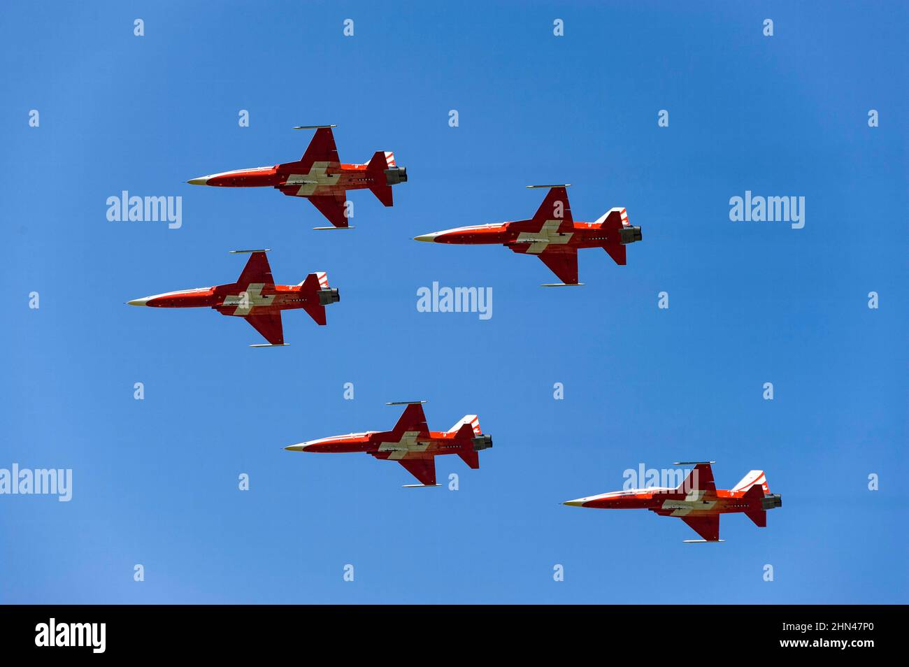 Schweiz, Schweiz, Patrouille suisse, Kunstflugstaffel, Avionen, Avion, Flugzeug, Flugzeuge, Flugzeuge, Flugzeug, Armée, Armee, Armee, Milit Stockfoto