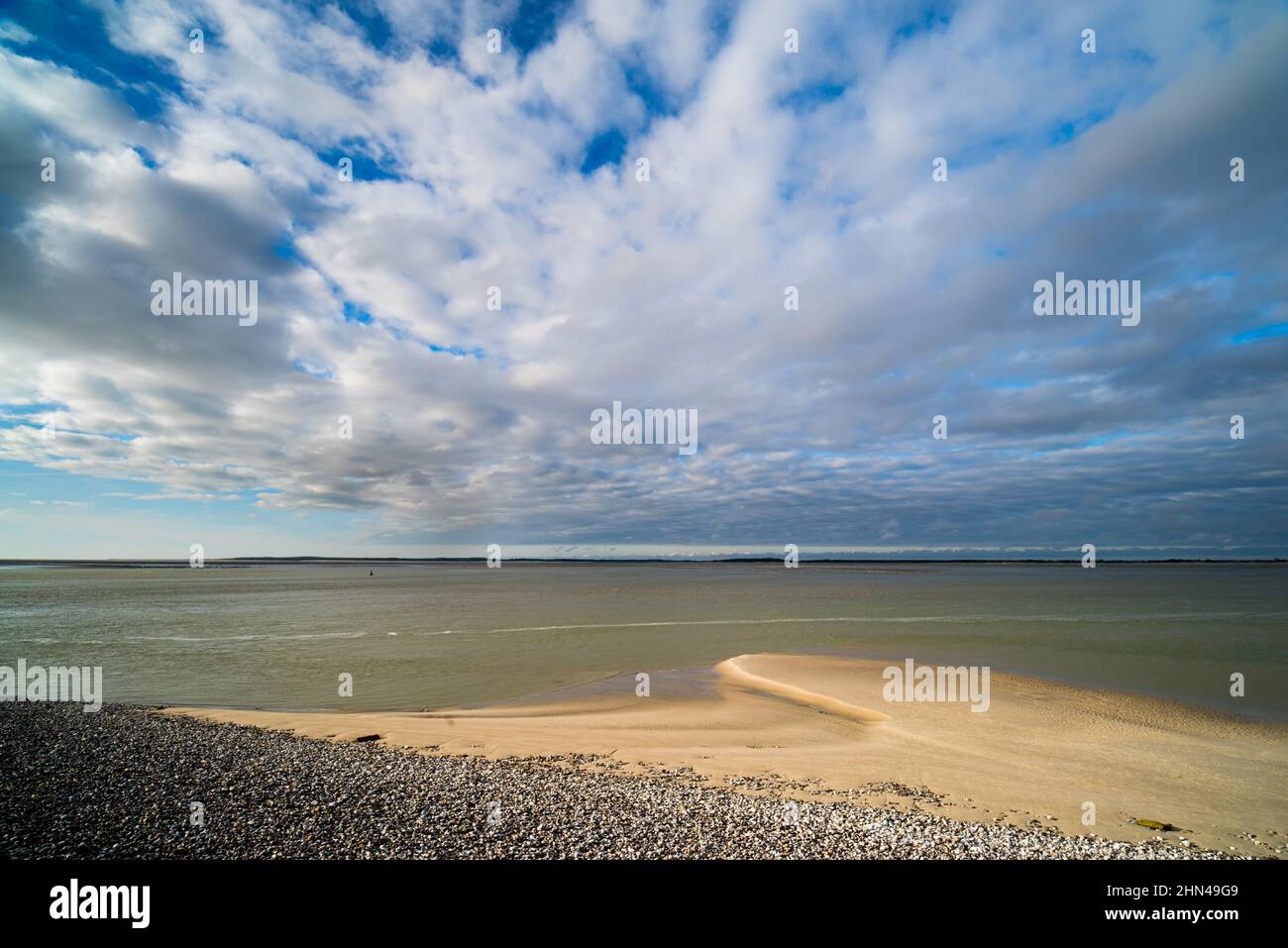 Landschaft am Meer in Le Hourdel, Cayeux-sur-Mer, Baie de Somme, Frankreich Stockfoto