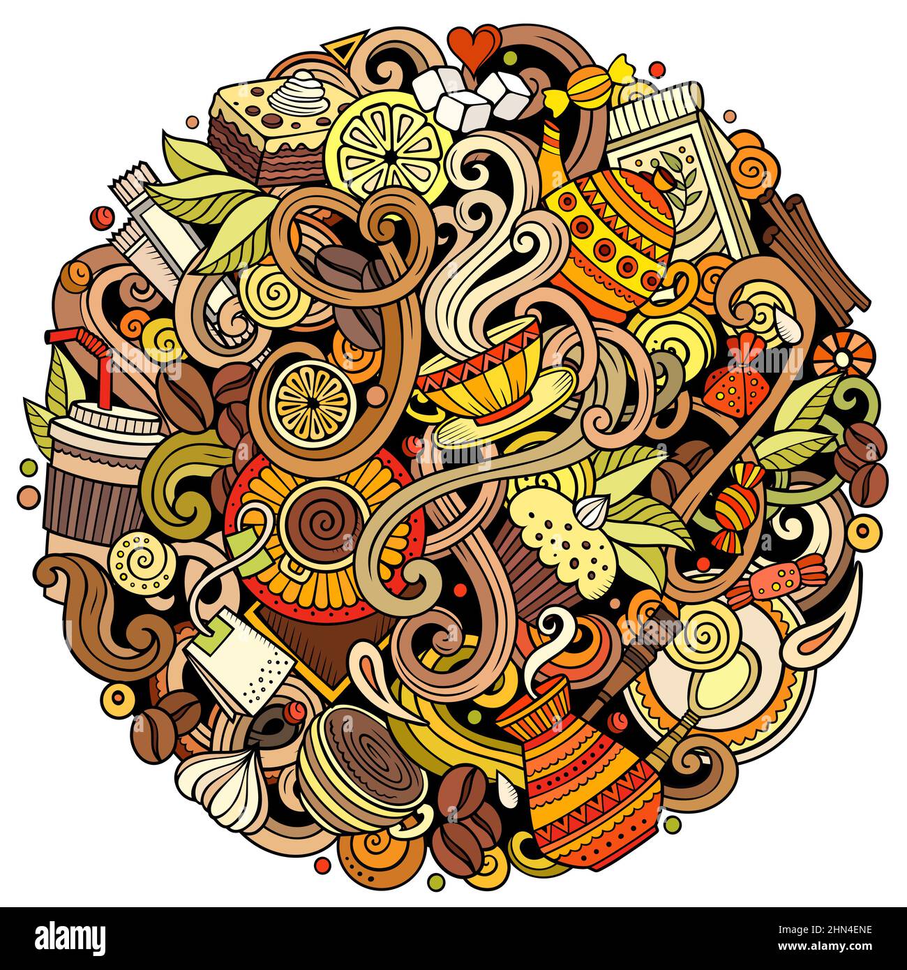 Cafe lustige Hand gezeichnet Vektor-Doodles Illustration. Stock Vektor