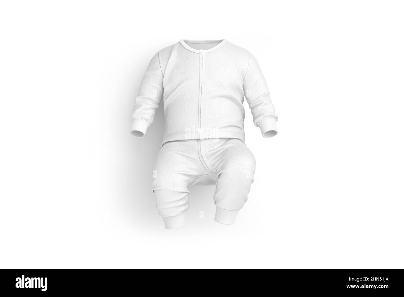 Blank weißer Baby Reißverschluss-Nachtanzug Mockup liegend, Draufsicht Stockfoto