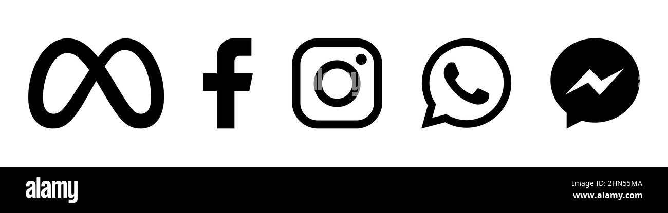 Meta-Unternehmen mit facebook, instagram, whatsapp, Messenger-Marke Logo-Set. Redaktionelles Bild Stock Vektor