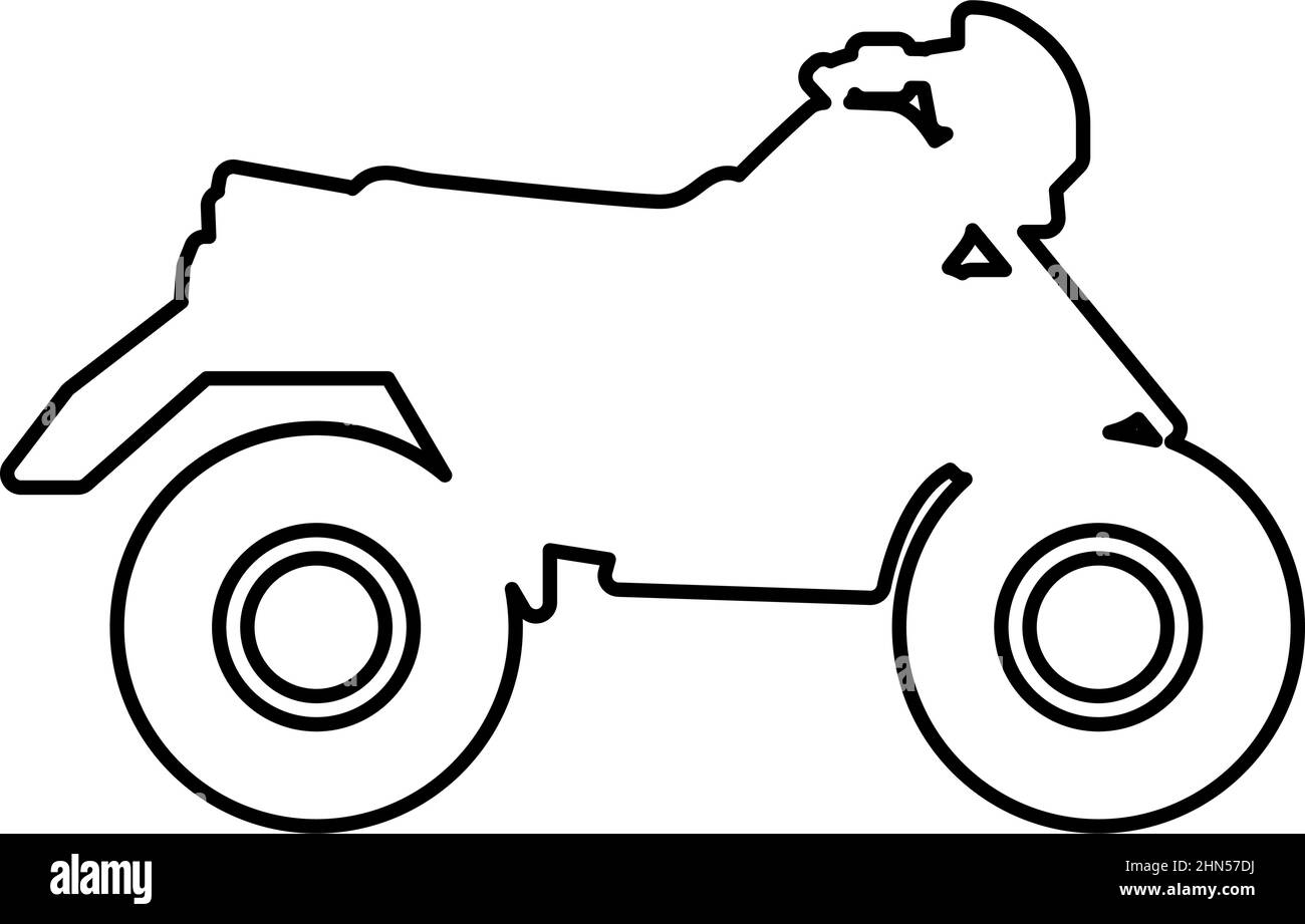 Quad Bike ATV Moto für Fahrt Rennen alle Gelände Fahrzeug Kontur Kontur Linie Symbol schwarz Farbe Vektor Illustration Bild dünn flach Stil einfach Stock Vektor