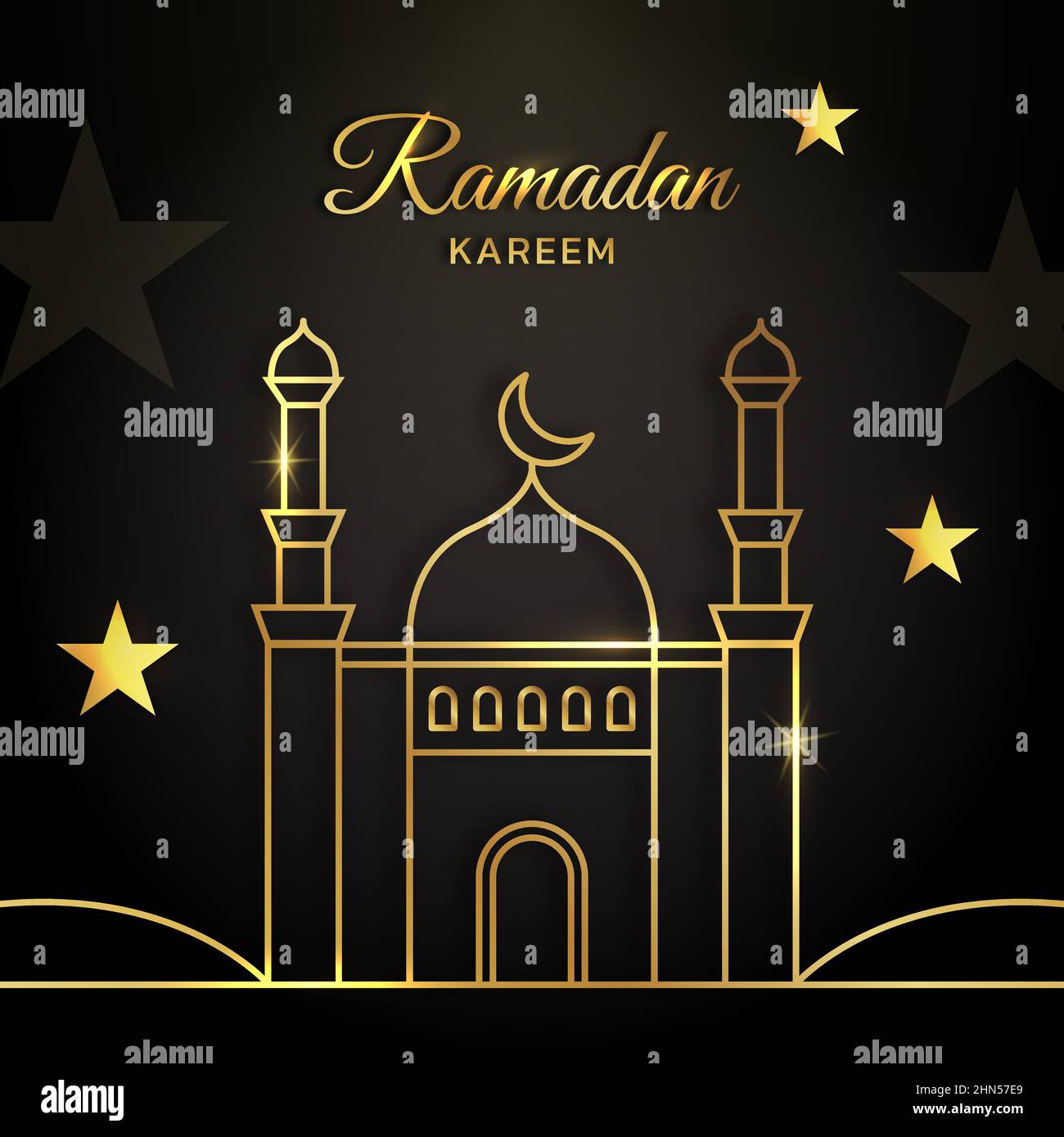 Ramadan Kareem Moschee Vektor-Linie Illustration. Eid Mubarak schöne muslimische Tempel Hintergrund. Stock Vektor
