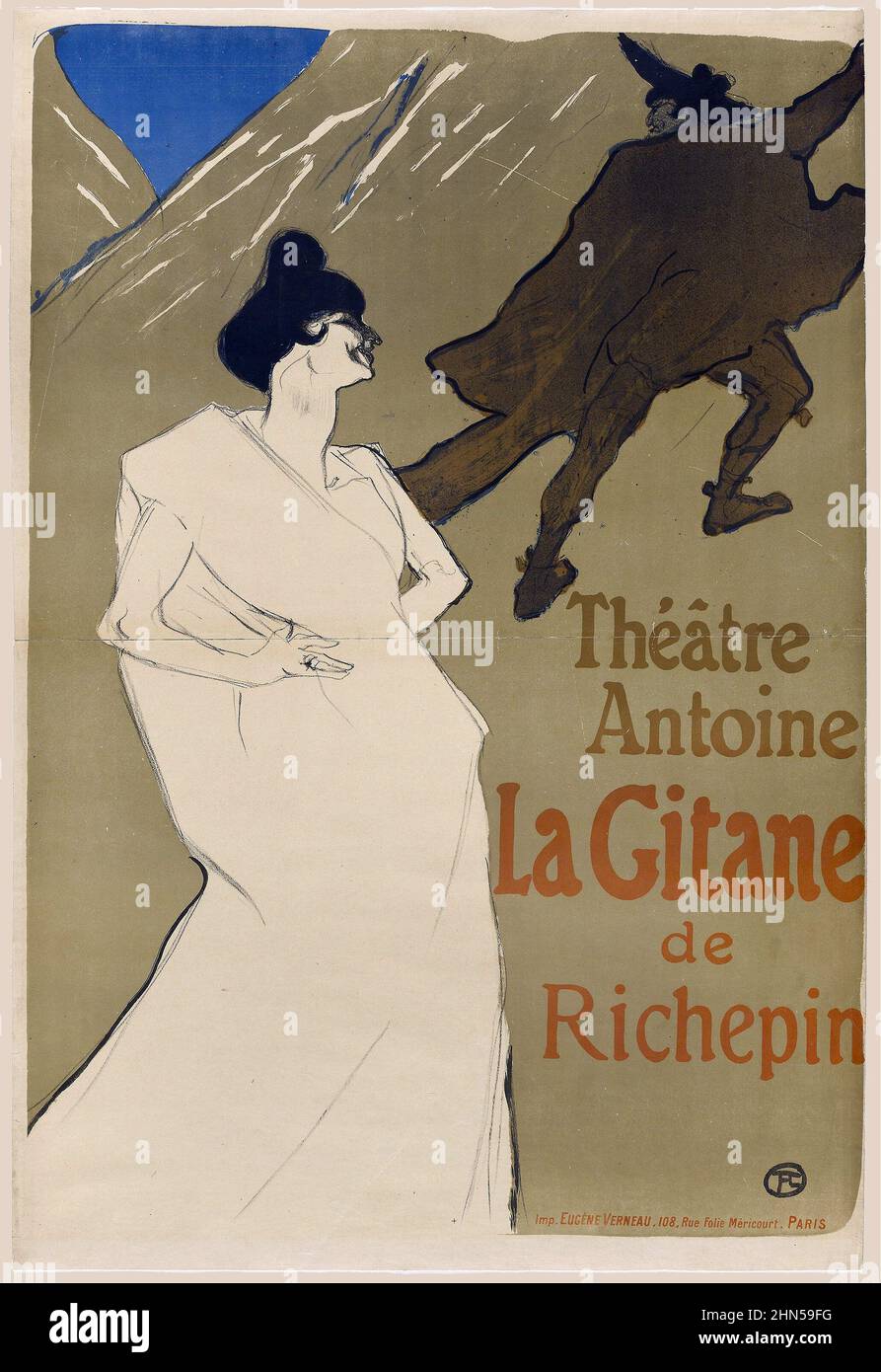La Gitane (1899) . Antike Vintage-Kunst von Henri Toulouse-Lautrec. Theaterposter. La Gitane de Richebin. Stockfoto
