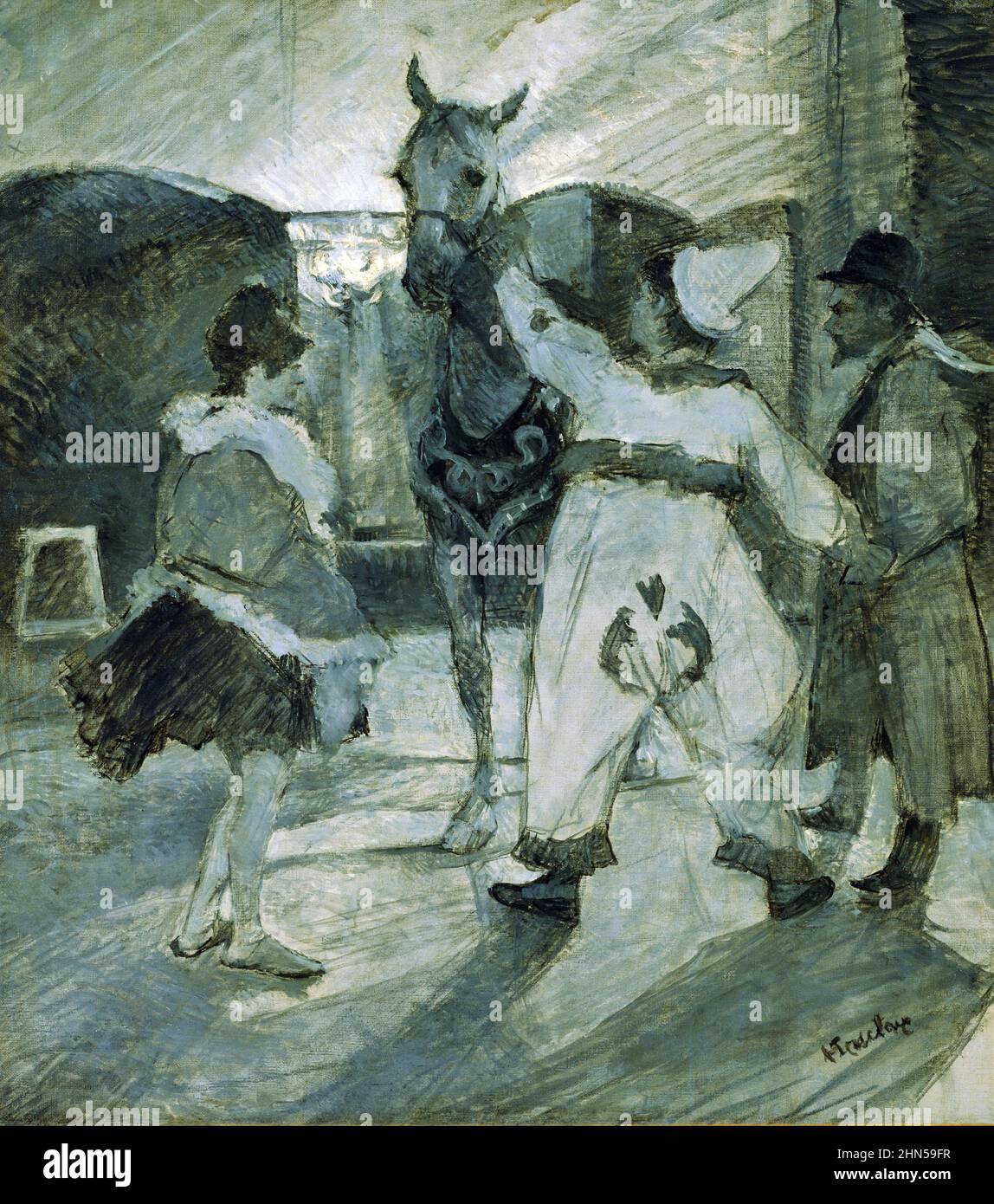 In the Wings at the Circus (um 1887). Antike Vintage-Kunst von Henri Toulouse-Lautrec. Stockfoto