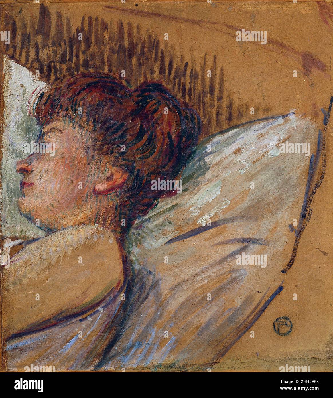 Frau im Bett (1893-1895). Antike Vintage-Kunst von Henri Toulouse-Lautrec. Stockfoto