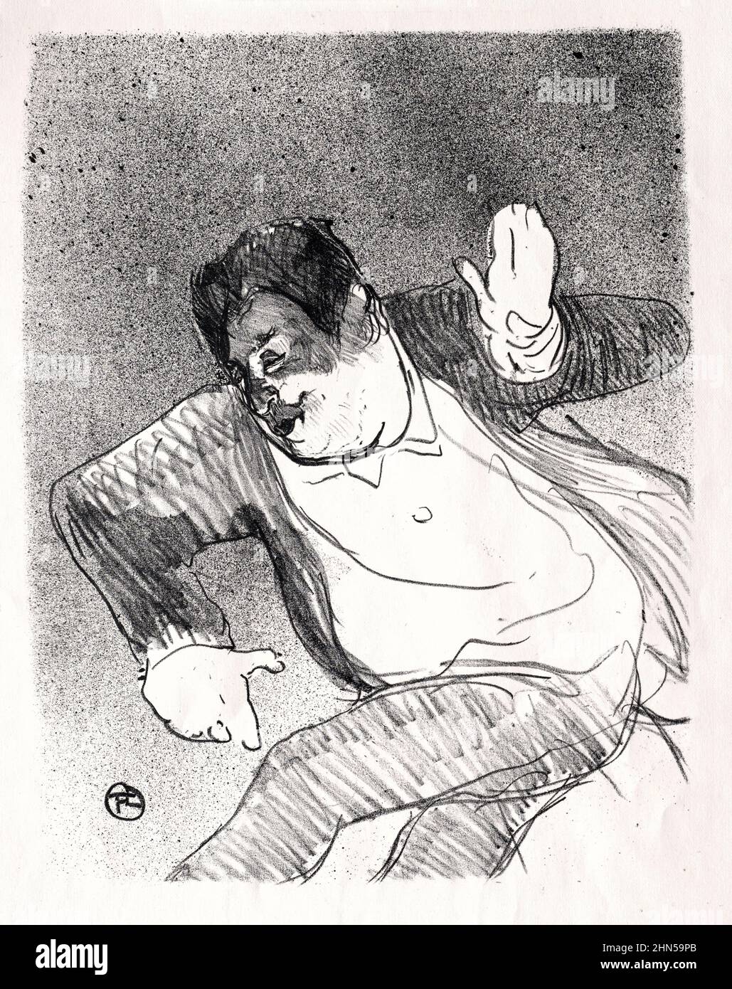 Caudieux (1893). Antike Vintage-Zeichnung von Henri Toulouse-Lautrec. Stockfoto