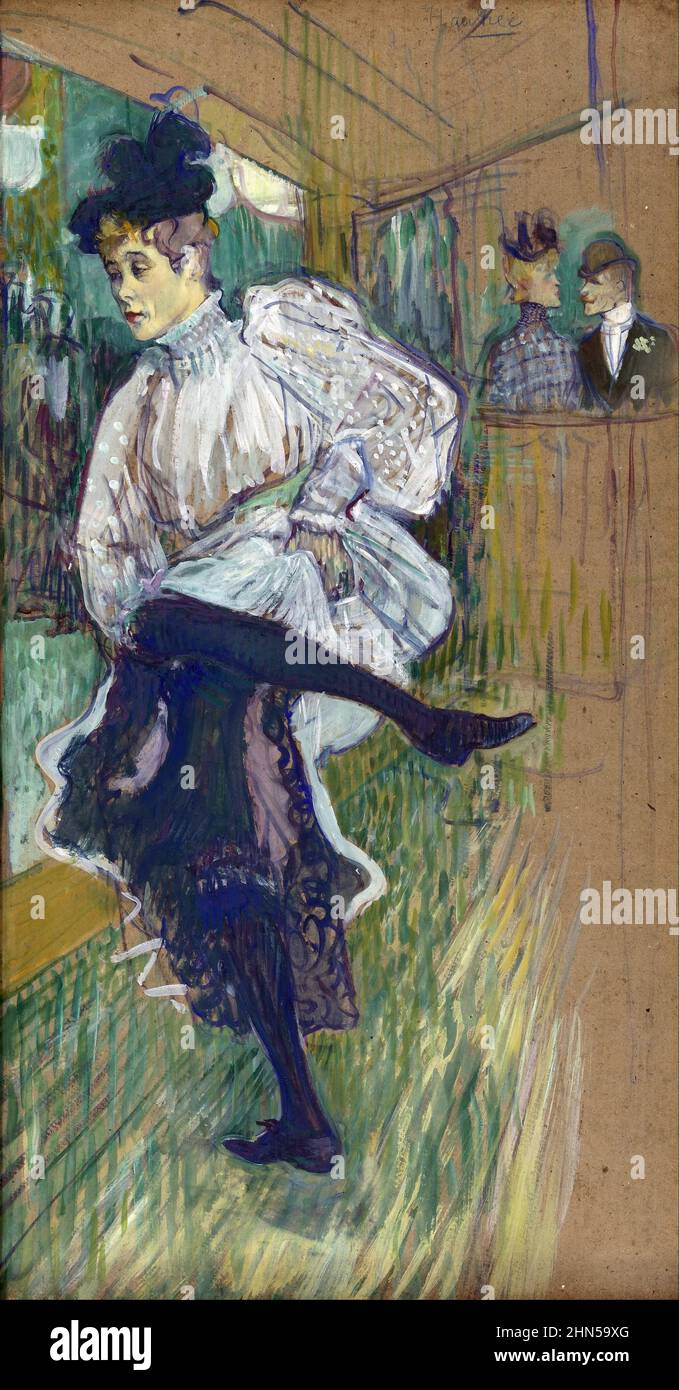 Jane Avril Dancing (ca. 1892). Antike Vintage-Kunst von Henri Toulouse-Lautrec. Stockfoto