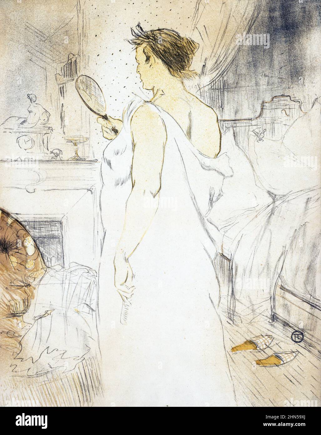 Elles - Frau mit einem Handspiegel (1896). Antike Vintage-Kunst von Henri Toulouse-Lautrec. Stockfoto