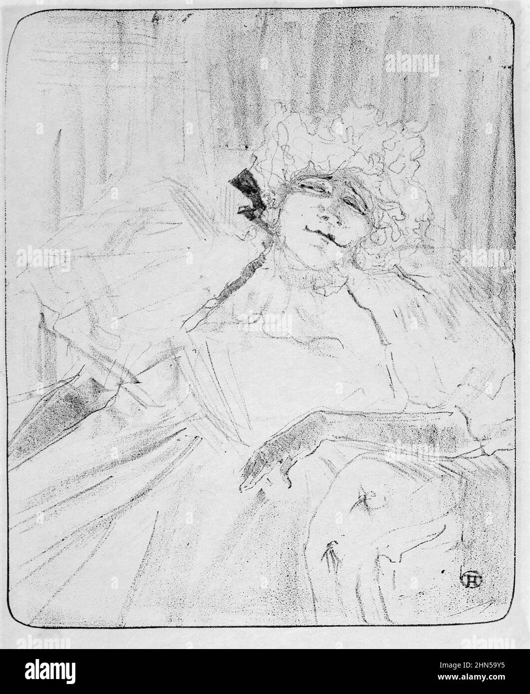 Yvette Guilbert Platte 9 (1898) Antike Vintage-Zeichnung von Henri Toulouse-Lautrec. Stockfoto