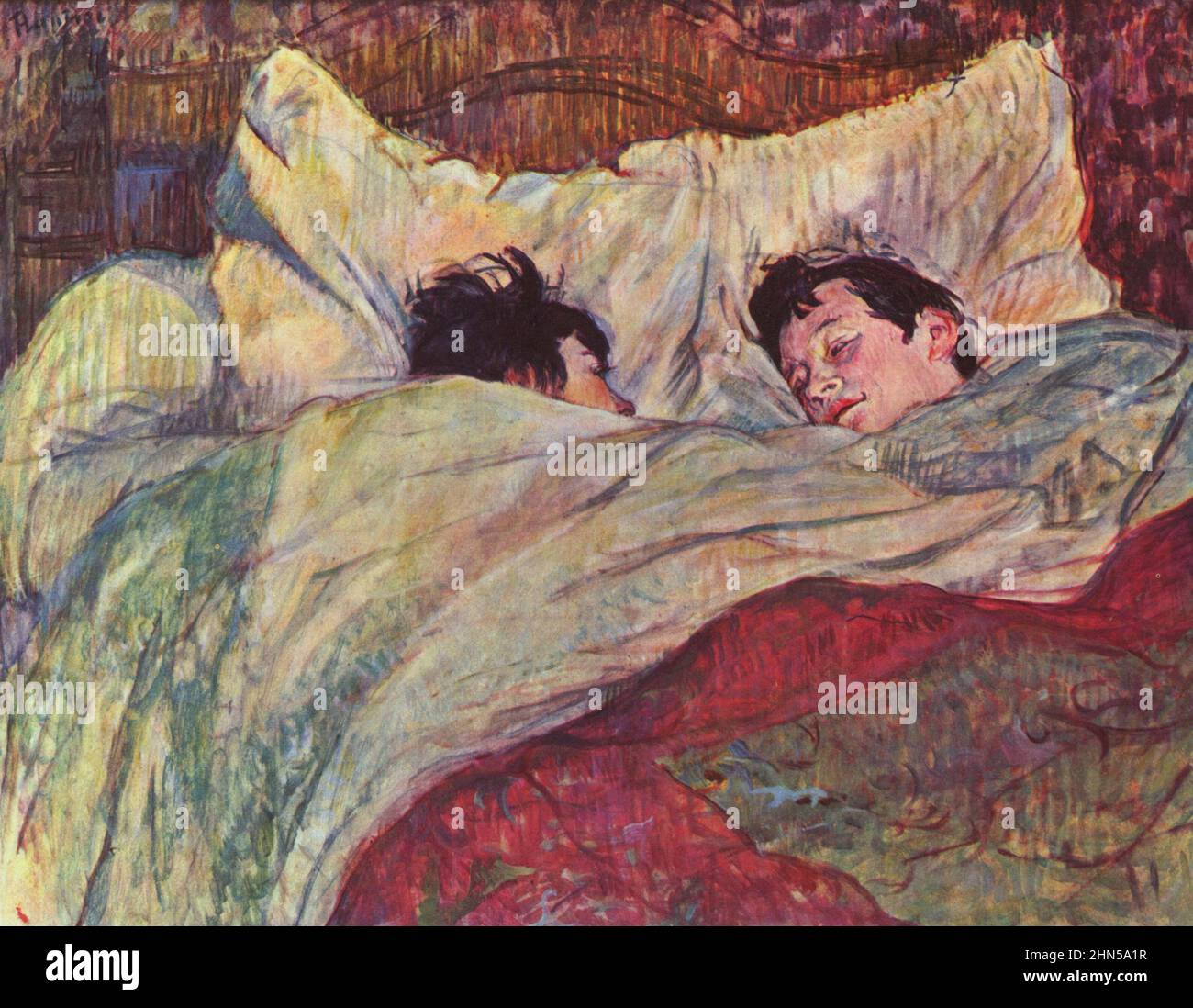 Antike Vintage-Kunst von Henri Toulouse-Lautrec. Im Bett 1893. Stockfoto