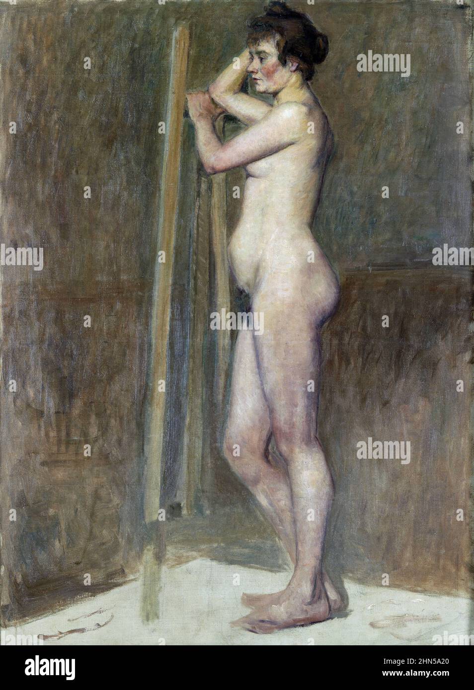 Antike Vintage-Kunst von Henri Toulouse-Lautrec. Nu dans latelier (c 1890). Stockfoto